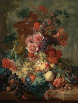  flowers - Fruit Piece with sculptures Jan van Huysum classical flowers